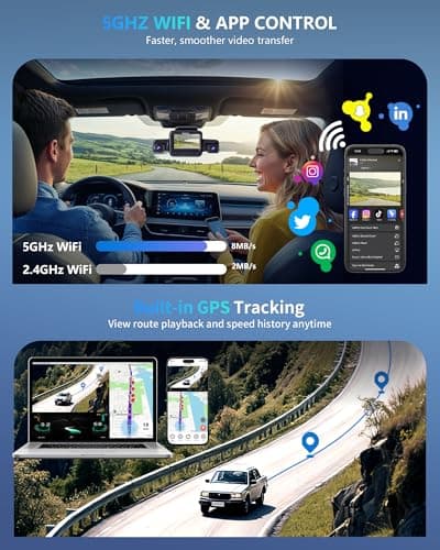 Dash Cam 4 Channel Front and Rear Inside, 360° Car Camera 4K UHD, Dash Camera for Cars Built-in Wi-Fi GPS, Dashcam Free 64GB Card, Voice Control, CPL Filter, WDR Night Vision, 24H Parking Mode(V8PLUS) 9