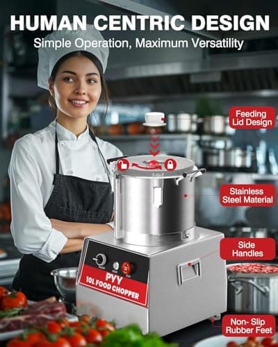 PYY Commercial Food Processor - Vegetable Chopper Electric Stainless Steel 10.6 Qt. Plus for Meat Fruit Prep, 1400RPM High Output Large Capacity for Restaurants & Home Kitchen 10 Liter/42 Cup 6