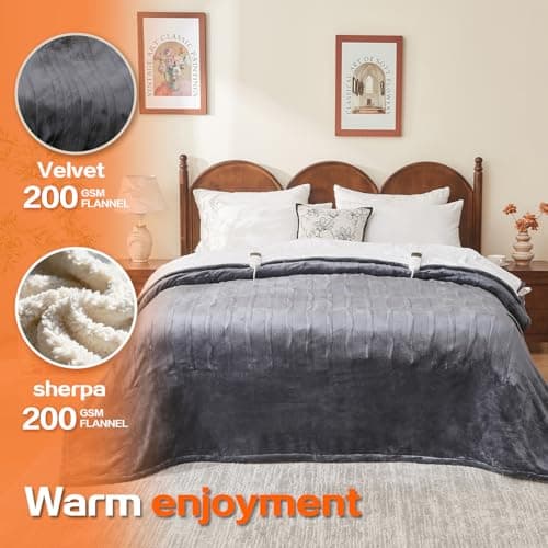 DANENOSA Electric Heated Blanket Queen Size 84''x90'' Soft Flannel & Sherpa Electric Blanket with 10 Heating Levels, Automatically Shut Down After 8h with Overheat Protection Machine Washable 5
