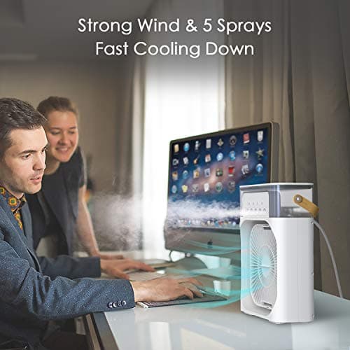 NTMY Portable Air Conditioner Fan, Mini Evaporative Air Cooler with 7 Colors LED Light, 1/2/3 H Timer, 3 Wind Speeds and 3 Spray Modes for Your Desk, Nightstand, or Coffee Table 8