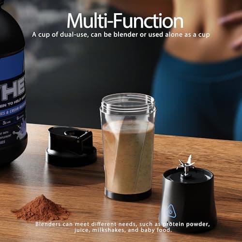 Portable Blender, Cordless, 24oz. Vessel, Personal Blender-for Shakes & Smoothies, BPA Free, Leakproof-Lid & Sip Spout, USB-C Rechargeable & Self Cleaning - Travel with 6 Sharp Blade, Black 6