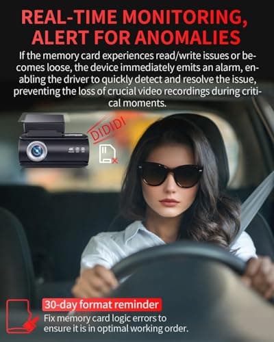 Faninso Dash Cam Front and Rear, 4K Full HD Dual Dash Camera for Cars, Built-in Memory Card Monitoring, 64GB Card, 5G WiFi GPS, Car Camera with 3" IPS Screen, 2160P Night Vision, 24H Parking Monitor 6