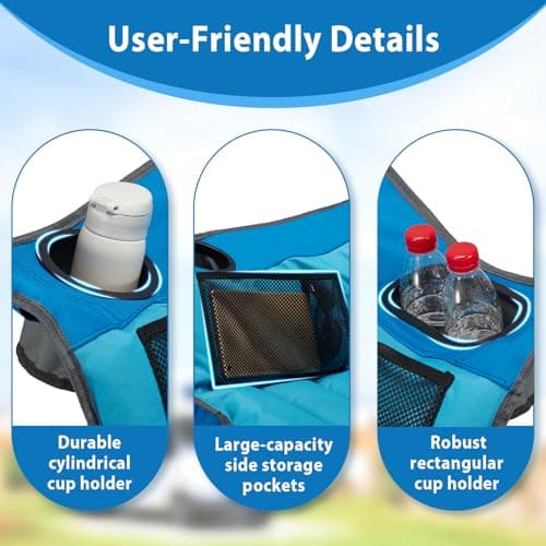 Youtanic Oversized Camping Chair, Portable Folding Camping Chairs with Side Pocket, Cup Holder and Carry Bag, Heavy Duty Outdoor Camping Chairs for Adults, Fishing, Sports, Trip, up to 400lbs, Style 1 7