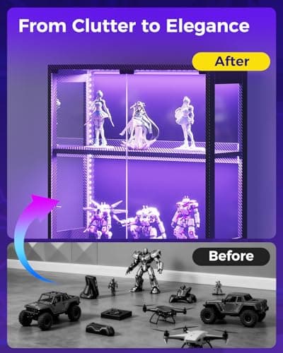 AODK Display Case with RGB Lights, 4-Tier Display Cabinet with Glass Doors and Storage Shelves, Glass Display Cabinet Shelf for Collectibles, Black Curio Cabinet for Game Room 6
