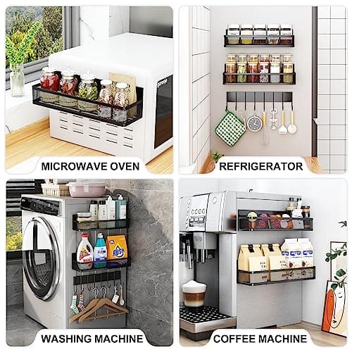 Aufworld Magnetic Spice Rack for Refrigerator, 3 Pack Magnetic Shelf, Moveable Fridge Organizer with 8-Hook Rack, Seasoning Organizer for Kitchen 6