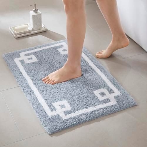 Madison Park Evan 100% Cotton Bathroom Rug Non Slip Backing-Luxrurious Tufted Plush Bath Mat Absorbent, Quick Dry, Spa Design Shower Room Décor, 20x30, Blue