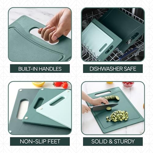 COOK WITH COLOR Non-Slip Cutting Board Set – Kitchen Essentials with Easy Grip Handle for Meat, Veggies, and Fruits, 3 Cutting Boards, Teal 4