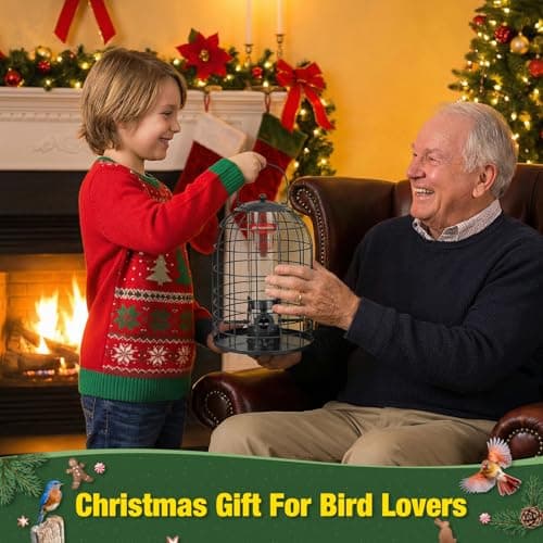 Kingsyard Metal Bird Feeder for Outdoors, Squirrel Proof Caged Tube Feeders Hanging Green, Wild Small Birds Rainproof Station for Garden Yard Seed Easy Clean, Black 6