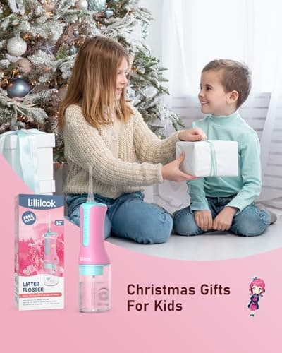 Lillilook Kids Water Flosser Pink, Rechargeable Oral Irrigator for Kids Aged 6+, 4 Modes, 3 Jet Tips, Fun Stickers, Safe and Gentle Oral Care 7