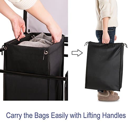 Marble Field 3-Bag Heavy-Duty Laundry Sorter Cart with Ironing Board Laundry Room Organizer with Casters Black 5