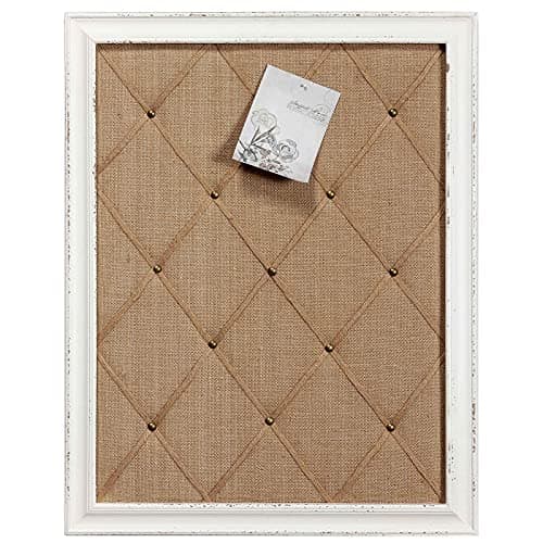 Antique White Linen Fabric Pin Board, 21"×27" Message Board Wall Decor, Burlap Bulletin Board Picture Memo Board, Large Cork Boards for Walls with Frame, Vision Board for Farmhouse Home,Office Decor