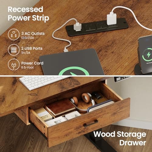 SEDETA Corner Electric Standing Desk, 32'' Small Height Adjustable Computer Desk with Drawer for Gaming, Small Space, Stand up Home Office Writing Desk, Rustic Brown 5