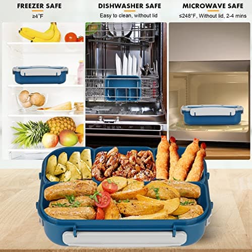 Yumuk Bento Box, Lunch Box Kids, 1300ML Adult with 4 Compartment &Food Picks &Cake Cups, Containers for Adults/Kids/Toddler, Leak-Proof, Microwave/Dishwasher/Freezer Safe(Blue) 5