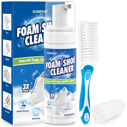 GLOWPOINT Shoe Cleaner, 6.76 Oz White Shoe Cleaning Kit with Brush & Towel, Sneaker Cleaner Foam Removes Dirt & Stain for Tennis Shoe, PU Leather, Knit