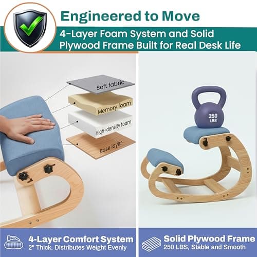 NYPOT Ergonomic Kneeling Chair with Adjustable Seats - Knee Chair for Posture Correction & Kneel Rocking Stool for Desk - Back Pain Relief for Home and Office, Supports 250 pounds - 5 Years Warranty 6