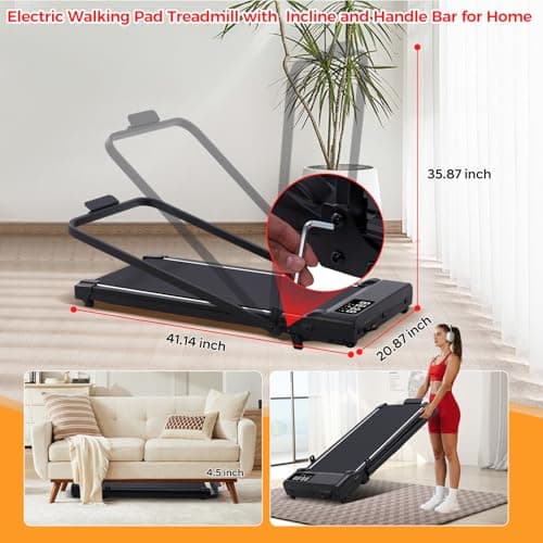 Portable Walking Pad with Incline and Handle Bar, 3.0HP Electric Treadmills for Home Small, 0.6-6.2MPH Compact Walking Pads Treadmills with Handles and Incline for Small Spaces, 320LB Capacity 5