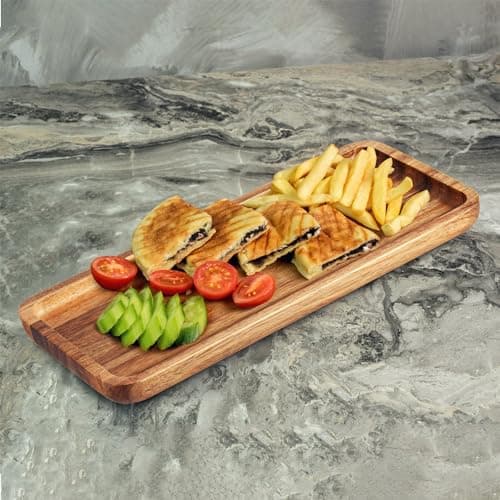Anyvape Acacia Wood Serving Trays, Set of 3 Wooden Serving Platters for Home Decor, Food, Cheese, Fruit, Vegetables, Charcuterie, Appetizer Serving Tray(11.8 x 5.1 x 0.78 inches) 6