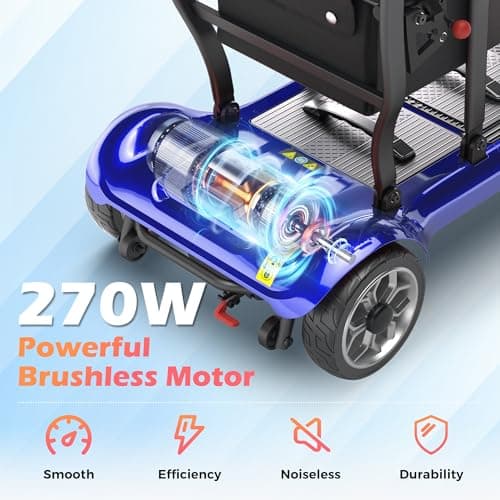Lightweight Mobility Scooter for Adults & Seniors - Cruise & Airport Approved, 43lb Foldable Portable Motorized Scooters with Removable Lithium Battery for 12.4 Miles Travel, 300lb Capacity, Blue 8