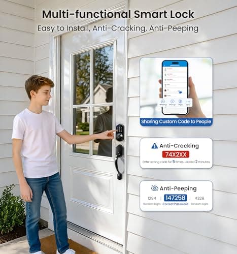 Veise VE07-H Fingerprint Smart Locks for Front Door with Handle Set, App Control, Keyless Entry Keypad Deadbolt, Digital Electronic Touchscreen, Easy Install, Auto Lock, Matte Black 8