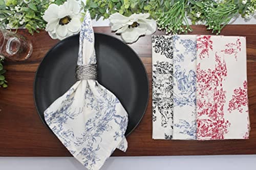 COTTON CRAFT Cloth Napkins - Set of 12-100% Cotton Reusable Country French Toile Dinner Napkin - Everyday Spring Summer Fall Christmas Holiday Party Gift - Soft Absorbent Serviette -18x18 - Blue 8