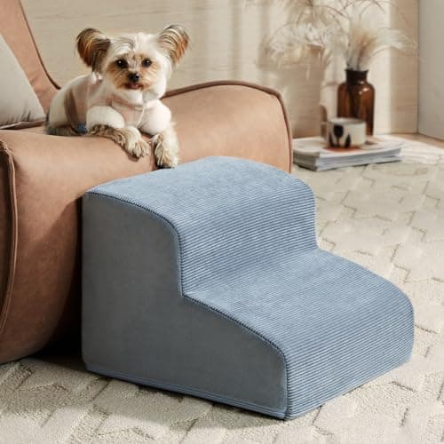 LNSSFFER Dog Stairs for Small Dogs, 2-Steps Dog Ramp for Couch, Pet Stairs with Highly Supportive Foam and Non-Slip Bottom, Grey
