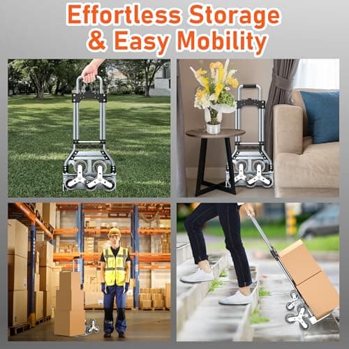 Stair Climbing Cart, 220 LBS Aluminum Stair Climber Dolly, Heavy Duty Folding Hand Truck Dolly with 6 Wheels, Telescoping Handle and Elastic Rope for Home, Moving, Groceries, Warehouse 7