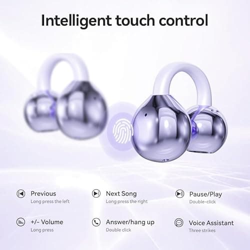 EXECCZO Ear Clip Earbuds Mini Open Ear Headphones Bone Conduction Earphones， True Wireless Bluetooth Headphones for Sport Workout Driving Walking Running Compatible with iPhone Android (Purple) 6