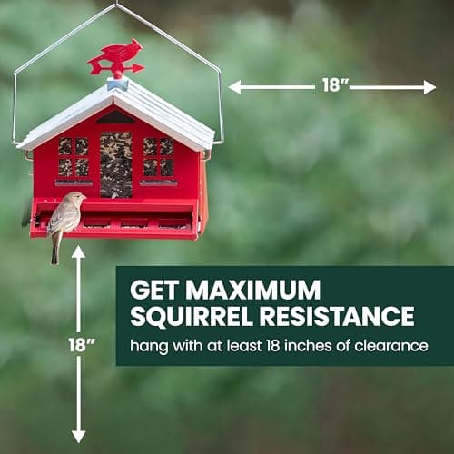Perky-Pet Squirrel-Be-Gone II Country House Bird Feeder with Weathervane - 8 lb Seed Capacity - Squirrel Proof Wild Bird Feeder for Outdoors - Durable Construction - Rustic Outdoor Decor - 338, Red 8