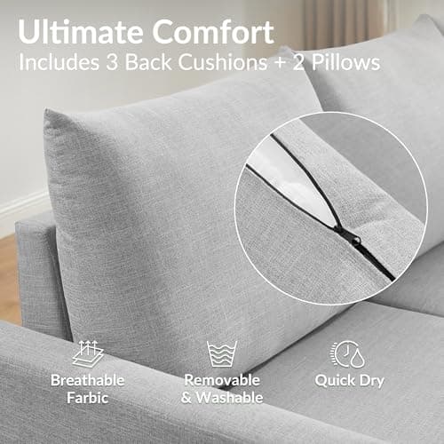 L Shaped Convertible Sleeper Sofa Bed, 84" Sectional Couch for Living Room - Dual USB-C Charging, Pull Out Bed, Reversible Chaise with Storage & Pockets, Removable & Washable Light Grey Linen Covers 6