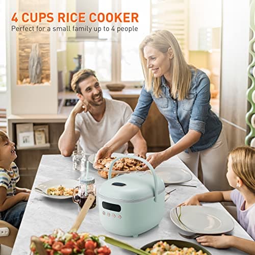 Bear Rice Cooker 4 Cups (UnCooked), Rice Cooker Small, 6 Cooking Functions, Advanced Fuzzy Logic Micom Technology, 24 Hours Preset Keep Warm, for White/Brown Rice Quinoa Oatmeal Soup Cake, 2L Green 7