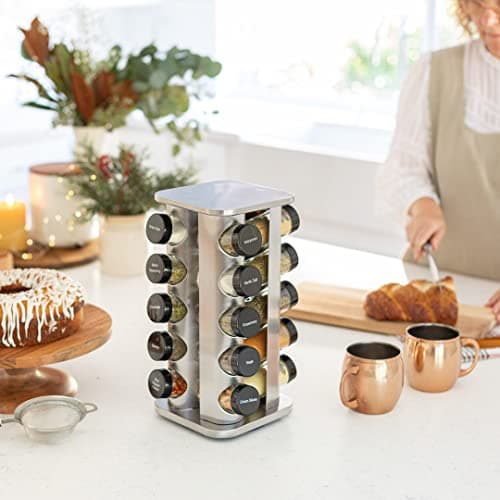 Orii 20 Jar Rotating Spice Rack with Spices Included & 5-Year Free Spice Refill Program – Stainless Steel Countertop Spice Rack with 3 oz Glass Jars 9