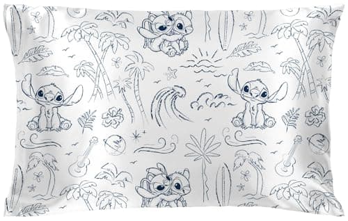 Jay Franco Satin Pillowcase - Standard Size 20x30 Inch Silky Soft Premium Pillow Cover, White - Lilo and Stitch