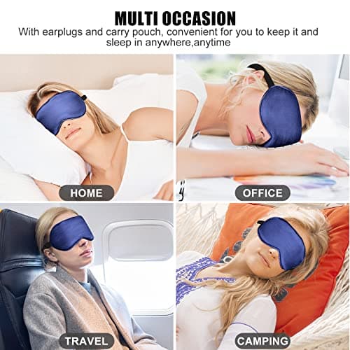 Cavoilu Cooling Sleep Mask w/Gel Eye Mask, Silk Eye Mask for Sleeping, Heated Eye Masks, Blindfold Eye Cover Sleeping Mask for Home Office Travel, Gifts for Men Women, Stocking Stuffers (Blue) 7