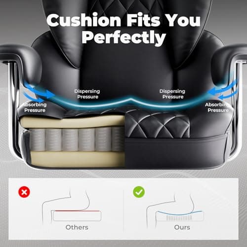 COMHOMA Big and Tall Gaming Chair with Pocket Spring Lumbar Support, Ergonomic Office Chair with Footrest, Executive Desk Chair with Outward Fixed Soft Armrests, Computer Chair with High Back, Black 8