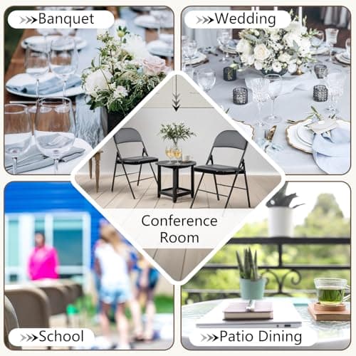 DUMOS 2 Pack Leather Padded Folding Chair, Indoor Outdoor Portable Stackable Commercial Seat with Steel Frame, Capacity for Home, Office, Party, Comfy, Black 8