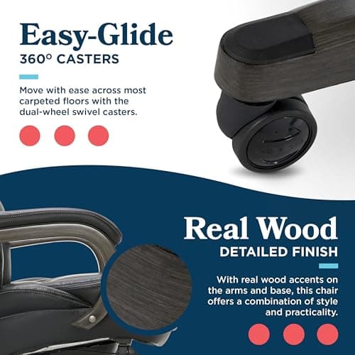 La-Z-Boy Harnett Big and Tall Executive Office Chair, Ergonomic High-Back Chair with Solid Wood Arms, ComfortCore with Memory Foam Cushions, Bonded Leather, Black 5