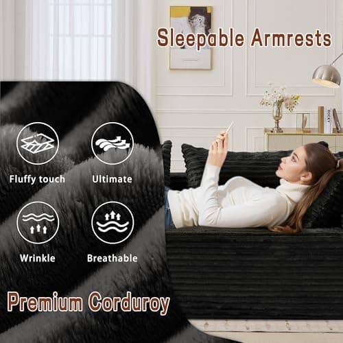 Korser 110" L-Shaped Modular Sectional Sofa with Chaise, Boneless Comfy Corduroy Fluffy Couch with Deep Seat and Side Pockets, Flexible Module Combination for Living Room, No Assembly, Side Pockets 7