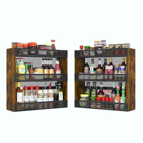 X-cosrack 3 Tier Spice Rack Wall Mounted 2 Pack，Spice Organizer for Kitchen Countertops, Wooden Spice Organizer for Spice Jars and Seasonings, Hanging Spice Rack for Countertops or Wall Mounting 9