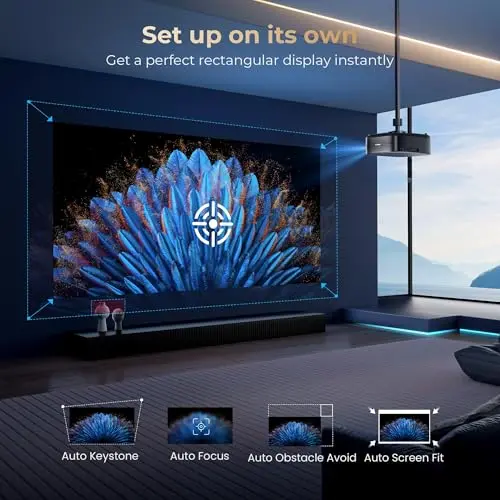 [1200 ANSI & Audio by dbx-tv] Alvar Projector with WiFi 6 and Bluetooth, 30W Speakers, Built in NetfIix App & DoIby Audio Outdoor Proyector, Auto Focus & Keystone Native 1080P Smart Projector, Black 5