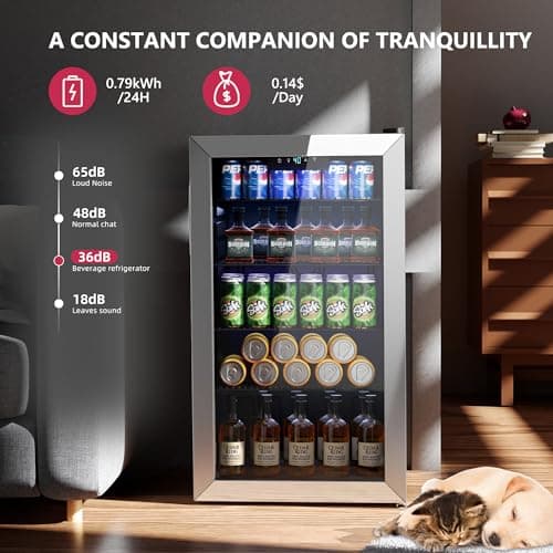 Icyglee Beverage Refrigerator Cooler - 126 Can Mini Fridge with Glass Door for Soda Beer or Wine, Beverage Cooler for Home, Office, Bar with Adjustable Removable Shelves, Silver 7