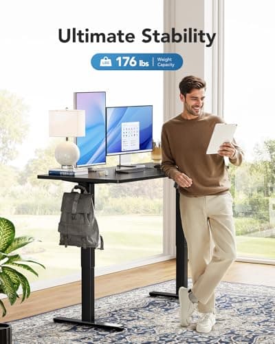 HUANUO Electric Standing Desk, Whole Piece Desktop, Adjustable Height Computer Desks, 4 Height Memory Settings, Sit Stand Up Desk for Home Office, 48" x 24", Black 5