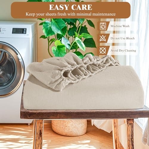 SONORO KATE 100% French Linen Fitted Sheet (1 Piece) - Stone Washed Natural Linen Mattress Cover, 16 Inch Deep Pocket, Ultra Soft, Breathable, Durable for Hot Sleepers (Natural Linen,King) 7