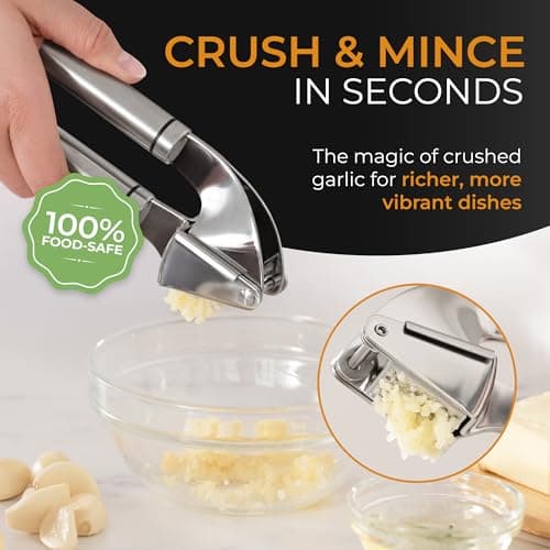 ORBLUE Garlic Press Stainless Steel - Premium Professional Grade Garlic Mincer, Crusher & Peeler Set - Easy Clean, Dishwasher Safe & Rust-proof 6