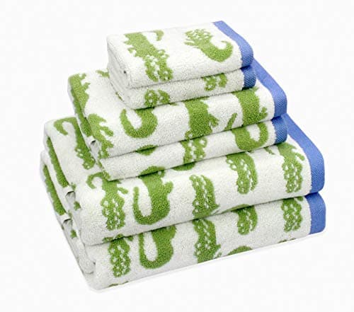 ORIGINAL KIDS 6 Piece Towel Set - Bath Time in A While Crocodile- 2 Bath Towels, 2 Hand Towels, 2 Washcloths - 100% Cotton Jacquard Soft Absorbent Pool Beach Towel Gift - Green Blue