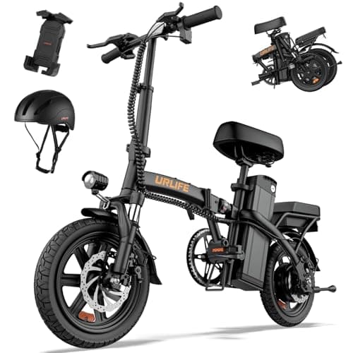 URLIFE Electric Bike for Adults, 14" Folding Electric Bike, 500W Peak Motor, 48V 375Wh Removable Battery, 20MPH, 40 Miles Long Range, E Bikes for Adults and Teens, UL 2849 Certification (Dark Black)