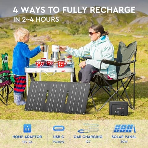 Powkey Portable Power Station with Solar Panel,100W/97Wh Small Portable Generator with Solar Panel 30W,Fast Charging Power Bank with AC Outlet/PD65W USB C/USB QC 3.0/DC for Outdoor Camping Home Backup 6