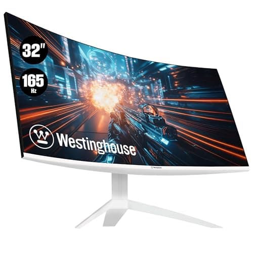 Westinghouse 32 Inch Curved Full HD White Gaming Monitor, 165Hz, AMD FreeSync Support, Low Motion Blur, 1500R Curve, 1920 x 1080, for PC Games with Built in Speakers, DisplayPort, 2X HDMI