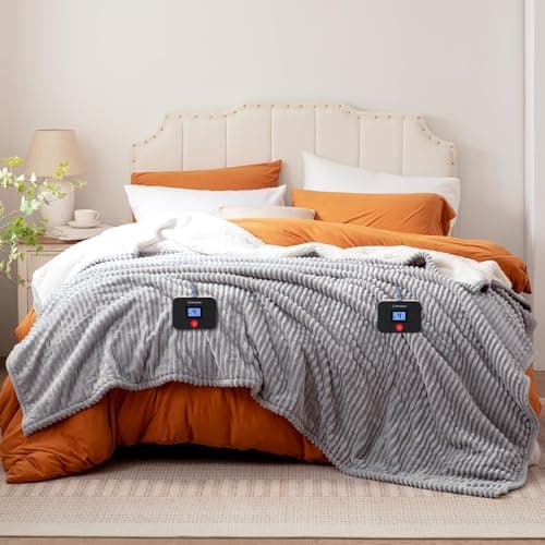 Westinghouse King Size Heated Blanket, Soft Flannel to Sherpa Reversible Electric Blanket King Size with 10 Heating Levels & 1-12 Hours Auto Shut Off, Machine Washable, (100" x 90", Light Grey)