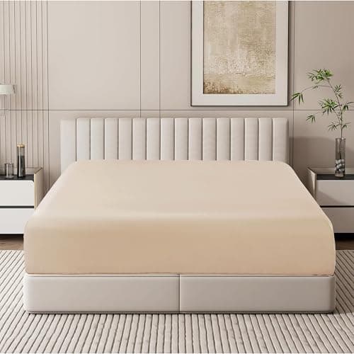 100% Egyptian Cotton Fitted Sheet California King Size Only, 600 Thread Count, 8"-16" Deep Pocket Sateen Weave Bottom Sheet, Soft Breathable Hotel Quality, Foot Side Indicator (Cal King, Beige)
