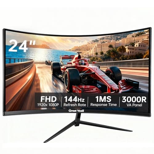 Great voell 23.5 Inch Curved Gaming Monitor, 144Hz FHD 1080P, 120% sRGB, 1ms, AMD FreeSync, Low Motion Blur, VESA Wall Mount, HDMI 1.4 & DP 1.2 – Black